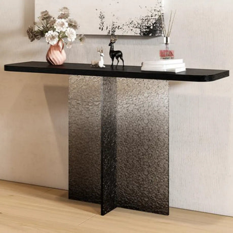 Modern Pedestal Rectangle Stump Black Top Console Table Image - 1