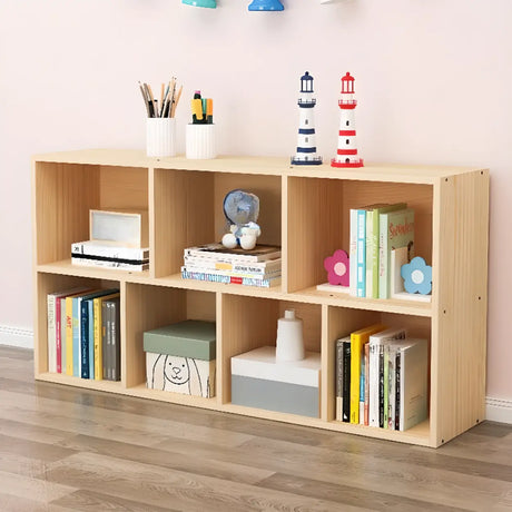 Modern Pine Natural Finish Rectangle Display Bookcases Image - 1
