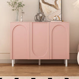 Modern Pink Wood Floor Shoe Cabinet 3-Door Storage Unit Image - 13