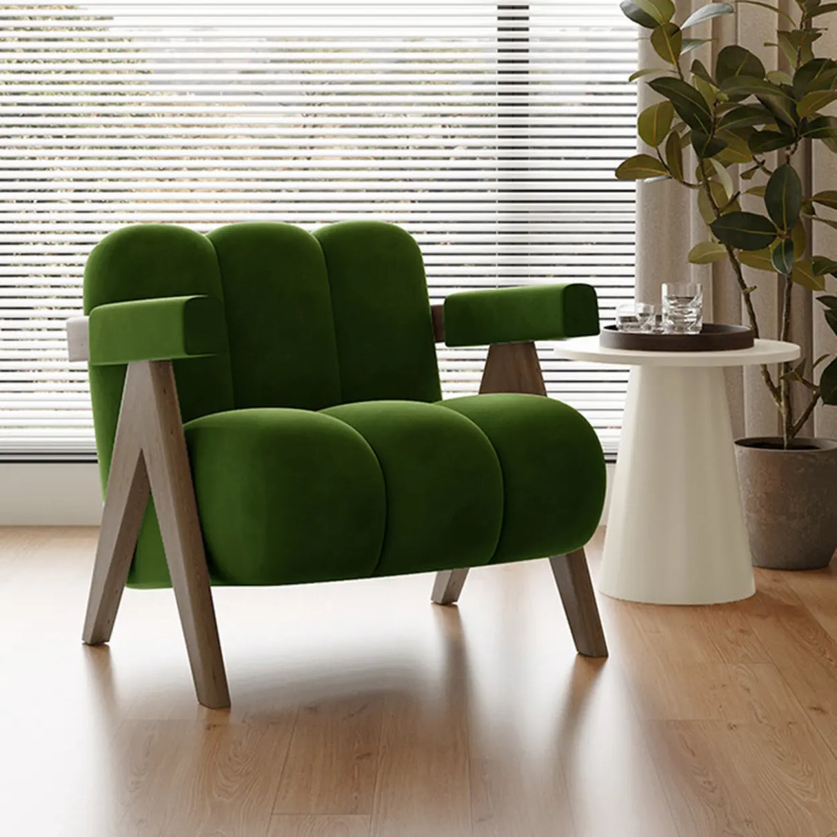 Modern Plush Living Room White Medium Accent Chair with Arms Image - 11