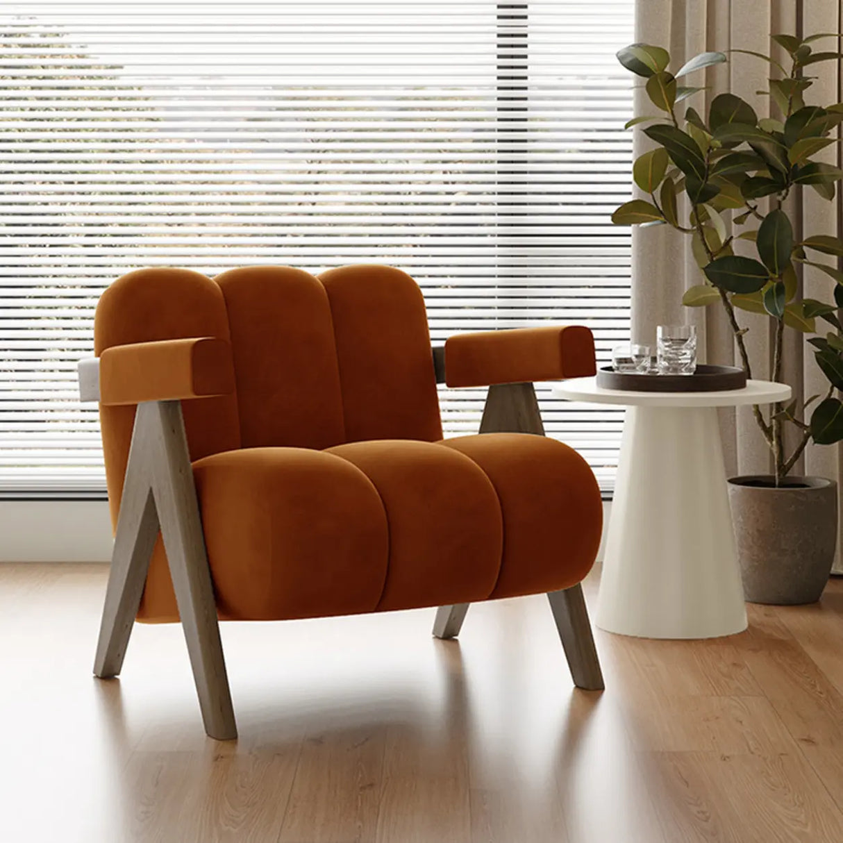 Modern Plush Living Room White Medium Accent Chair with Arms Image - 9