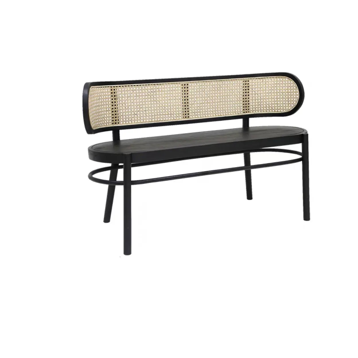 Modern Rattan-Back Wooden Bench for Stylish Home Décor Image - 5