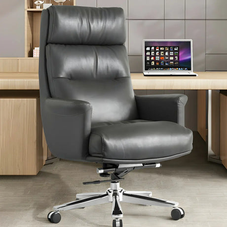 Modern Reclining Leather Black Adjustable Office Chair Image - 1