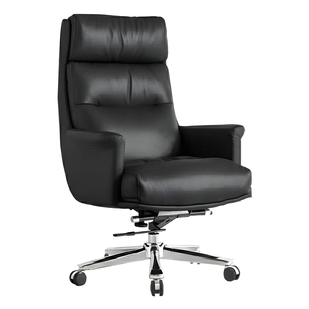 Modern Reclining Leather Black Adjustable Office Chair Image - 2