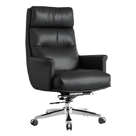 Modern Reclining Leather Black Adjustable Office Chair Image - 2