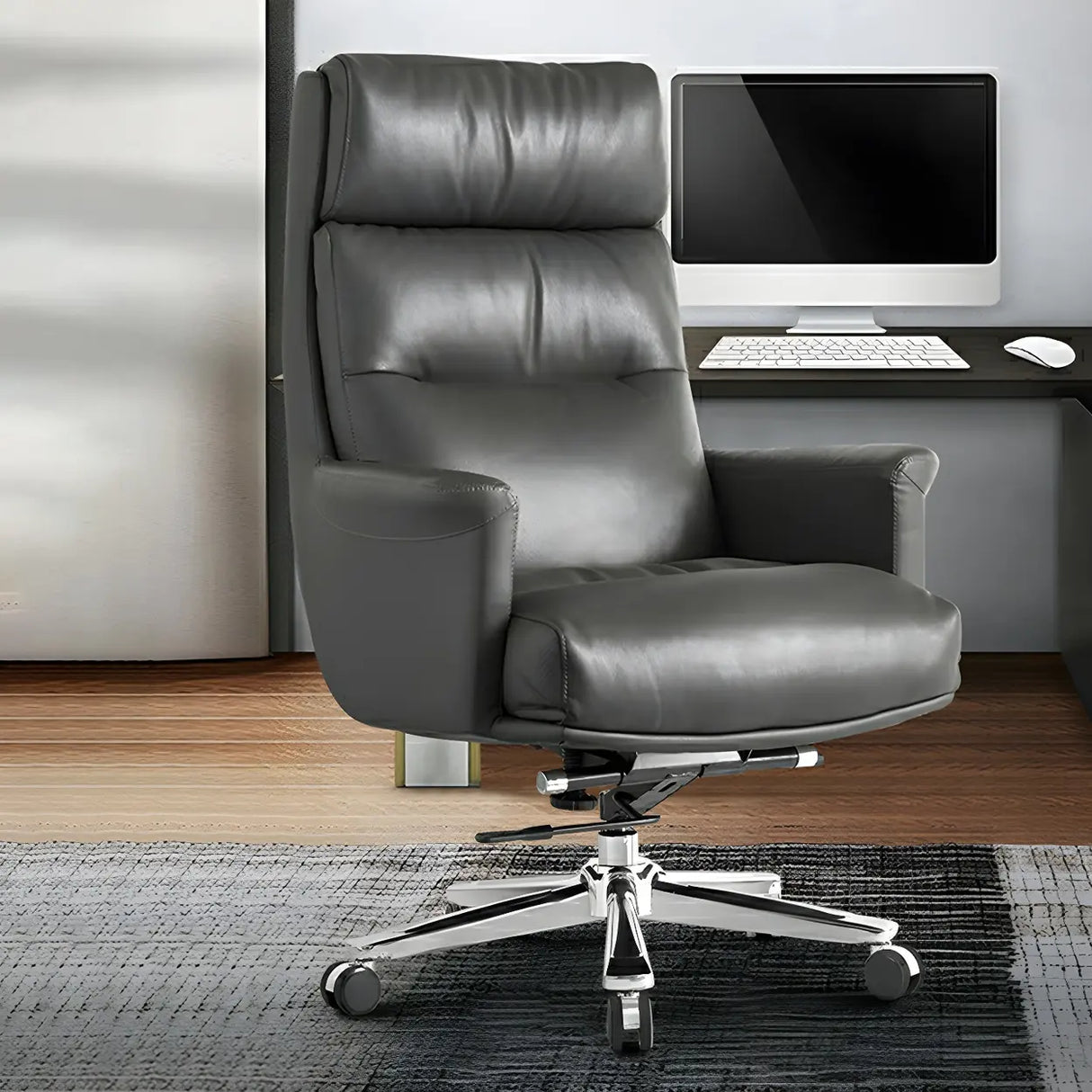 Modern Reclining Leather Black Adjustable Office Chair Image - 3