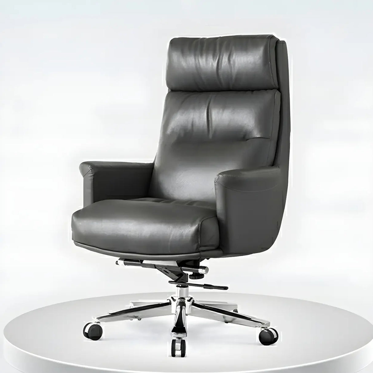 Modern Reclining Leather Black Adjustable Office Chair Image - 4