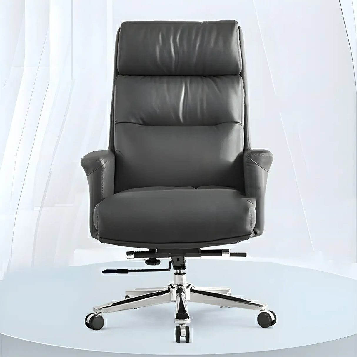 Modern Reclining Leather Black Adjustable Office Chair Image - 5
