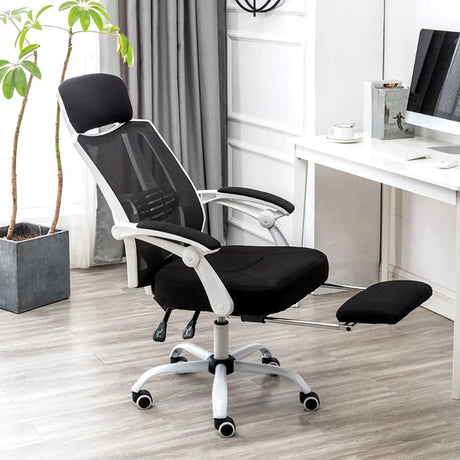 Modern Reclining Mesh Black Office Chair with Footrest Image - 1
