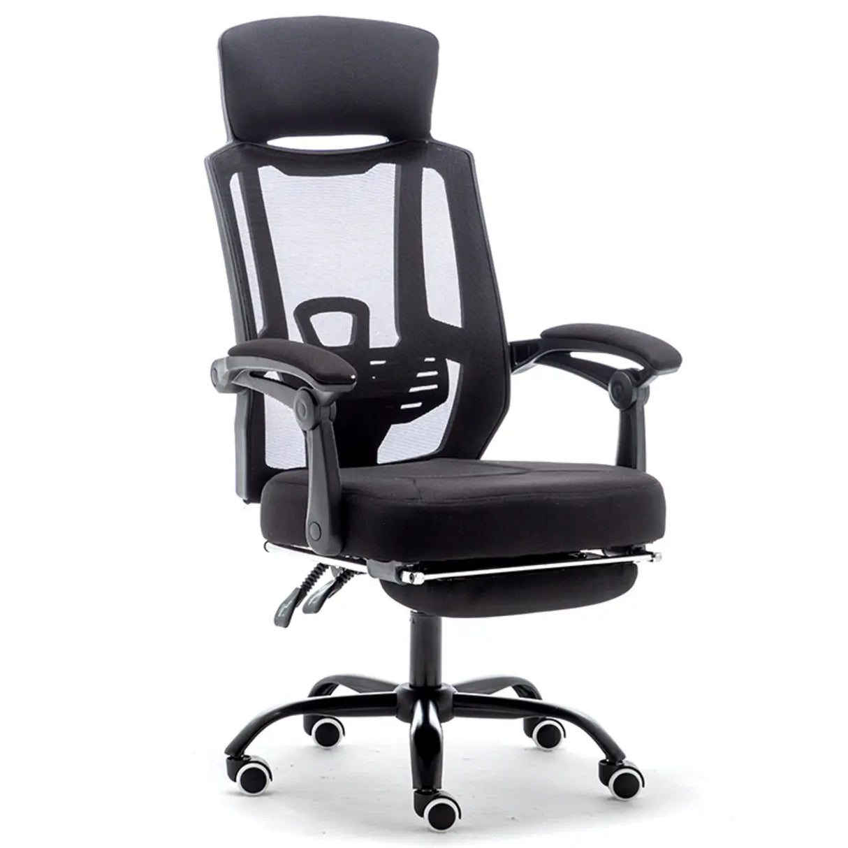 Modern Reclining Mesh Black Office Chair with Footrest Image - 11