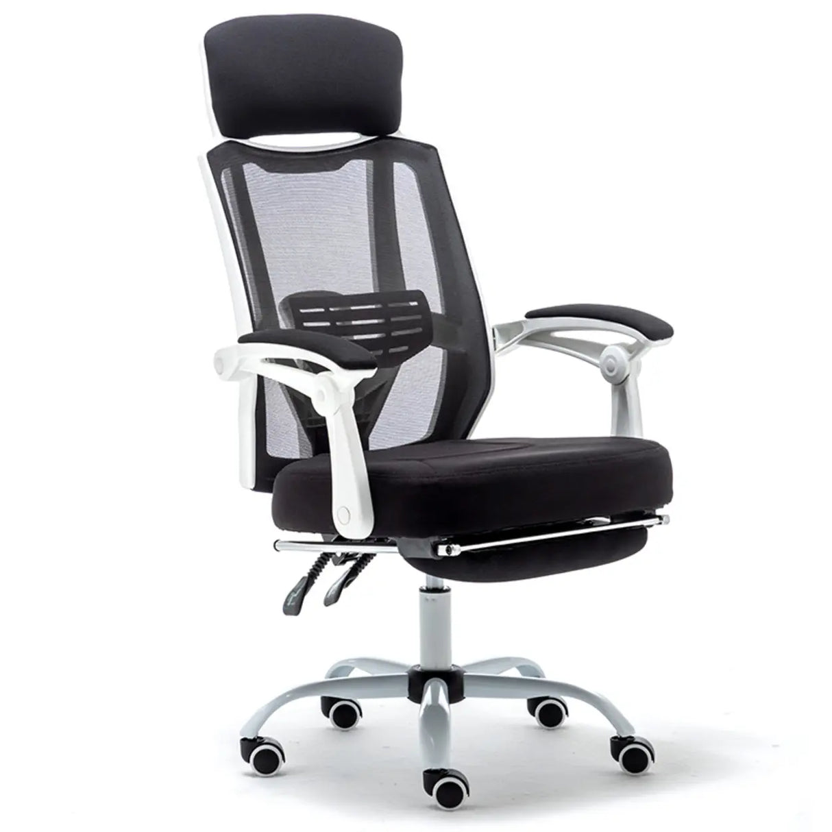 Modern Reclining Mesh Black Office Chair with Footrest Image - 15