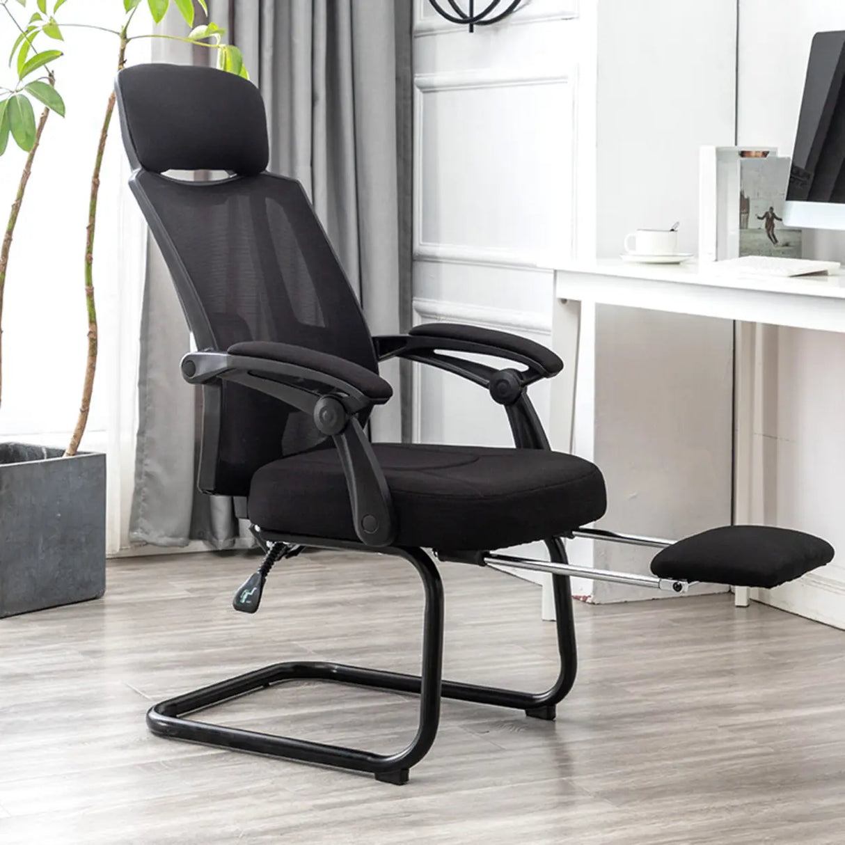 Modern Reclining Mesh Black Office Chair with Footrest Image - 3