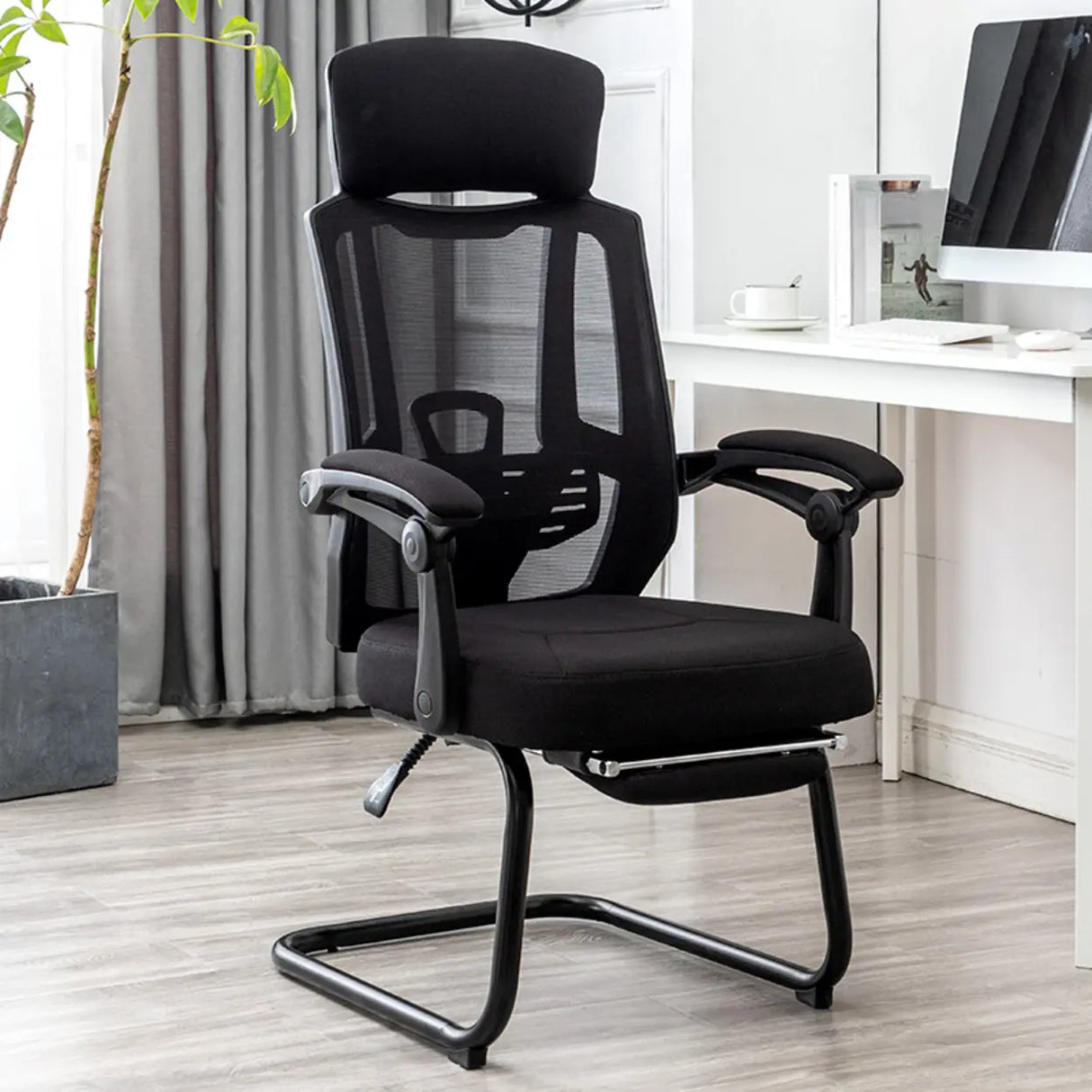 Modern Reclining Mesh Black Office Chair with Footrest Image - 6