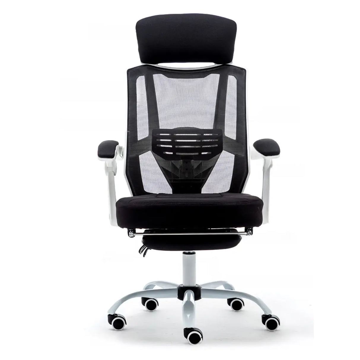 Modern Reclining Mesh Black Office Chair with Footrest Image - 8