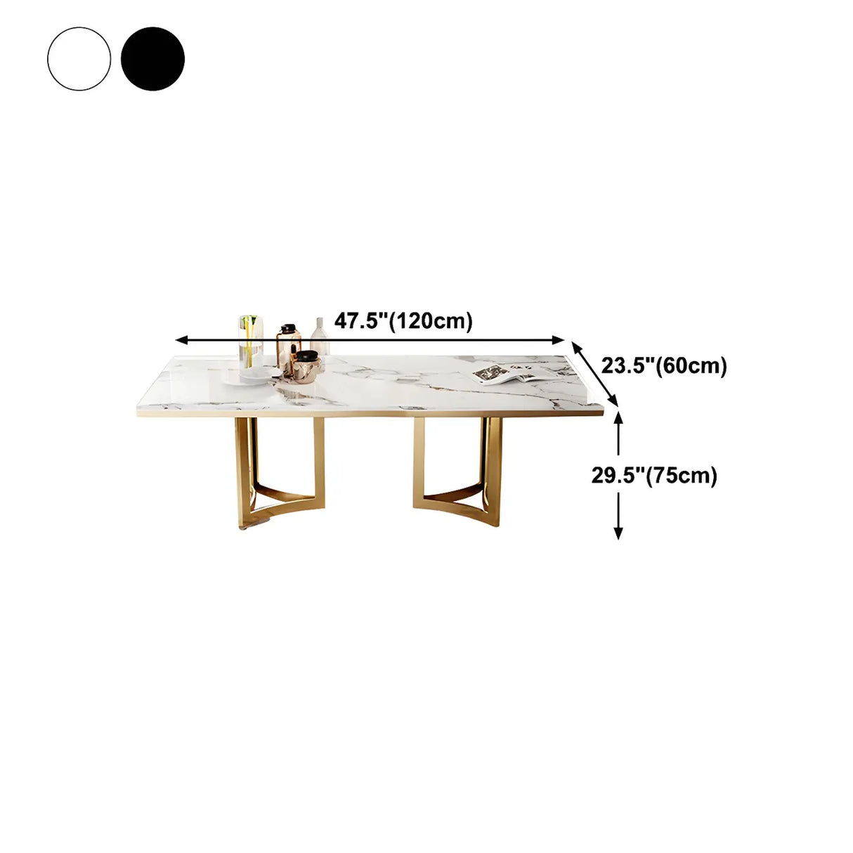 Modern Rectangle Gold Frame White Dining Table 