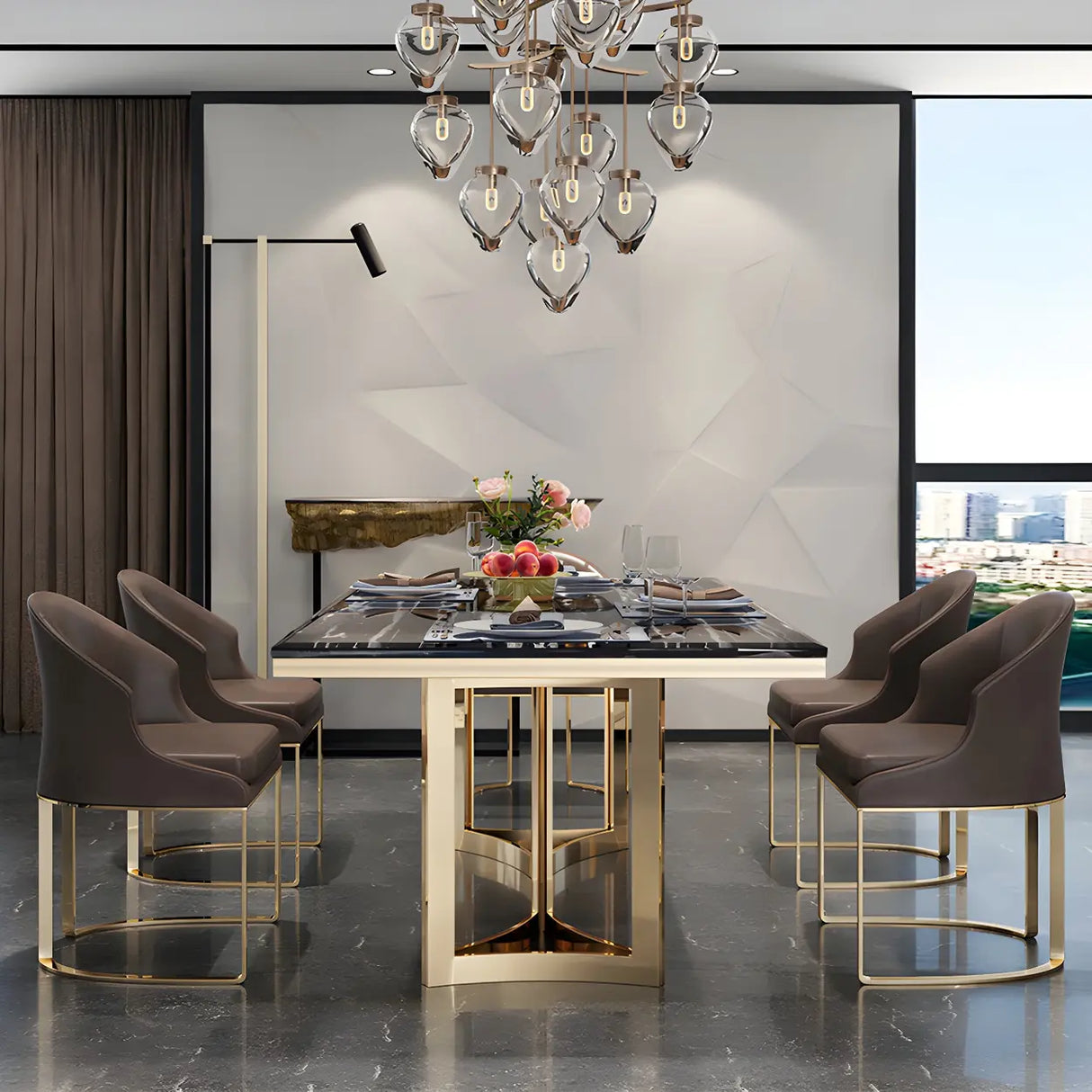 Modern Rectangle Gold Frame White Dining Table Image - 4