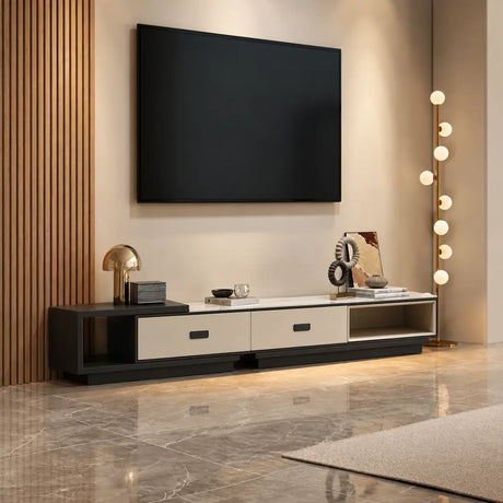 Modern Rectangle Marble Top TV Stand with Drawers Image - 1