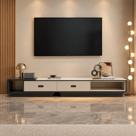 Modern Rectangle Marble Top TV Stand with Drawers Image - 2