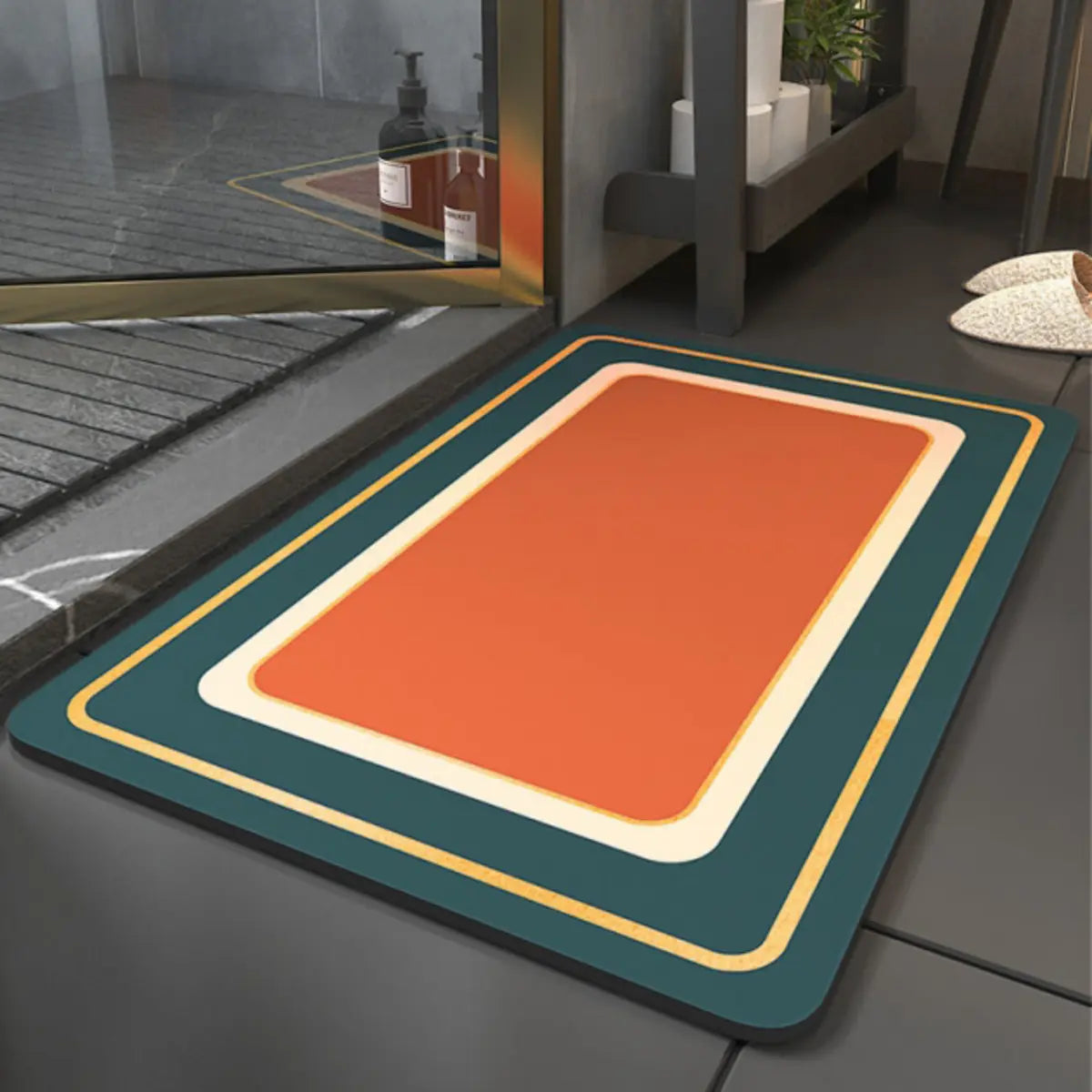 Modern Rectangle Rubber Gray Medium Anti-Slip Area Rug Image - 2