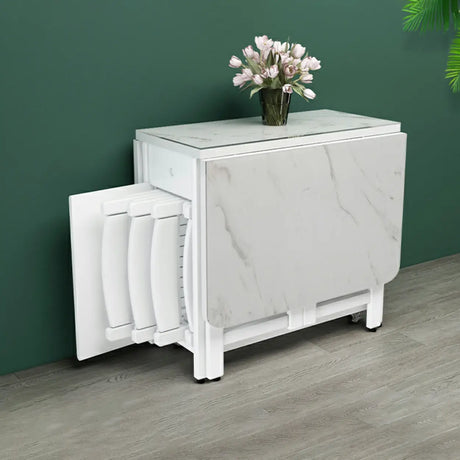 Modern Rectangle Rubberwood Dining Table White Folding Image - 1