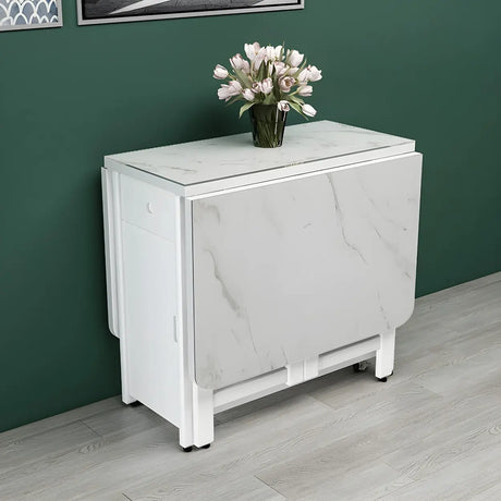 Modern Rectangle Rubberwood Dining Table White Folding Image - 2