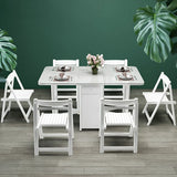 Modern Rectangle Rubberwood Dining Table White Folding Image - 5
