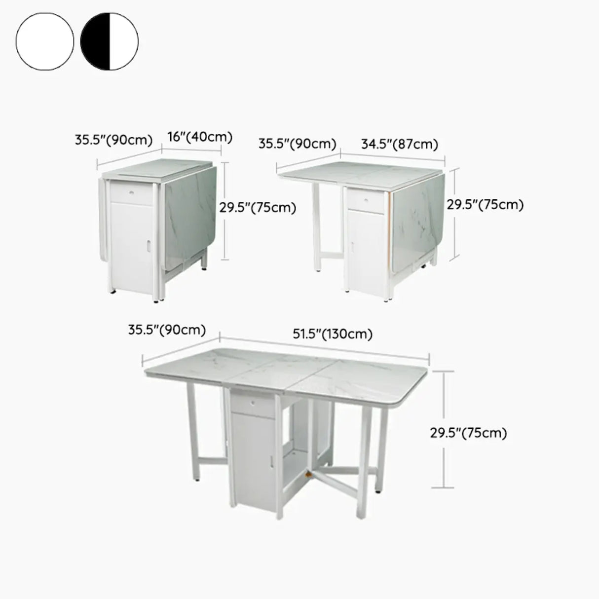 Modern Rectangle Rubberwood Dining Table White Folding 