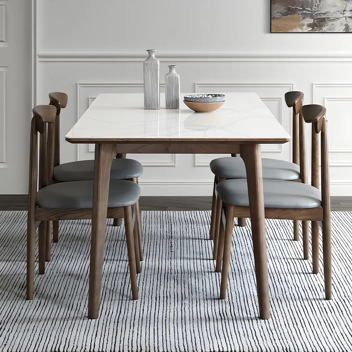 Modern Rectangle Scratch Resistant White Stone Dining Table Image - 1