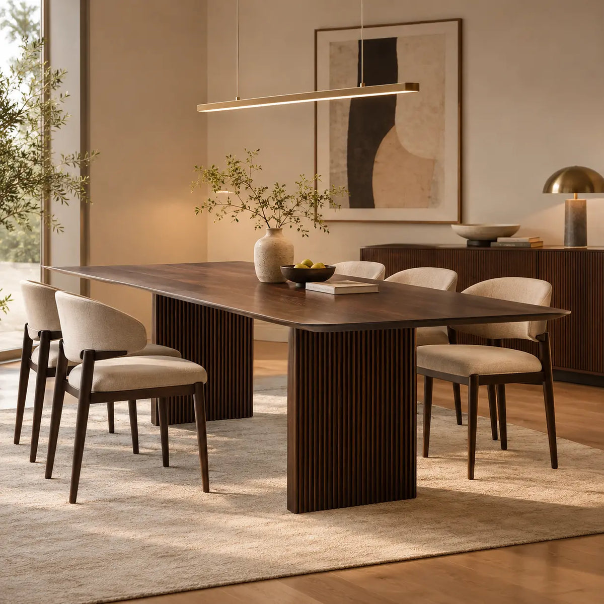 Modern Rectangle Walnut Wood Large Dining Table Image - 1