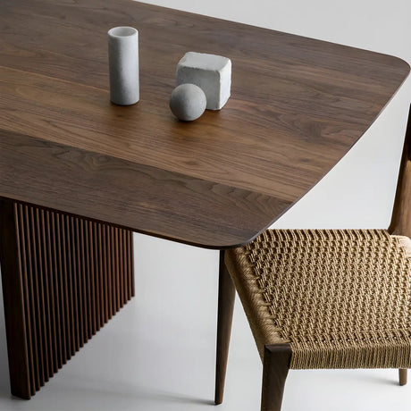 Modern Rectangle Walnut Wood Large Dining Table Image - 2