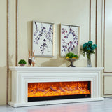Modern Rectangle White Fireplace TV Stand with Flame Lighting Image - 3