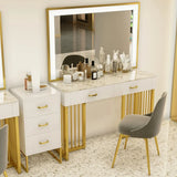 Modern Rectangle White LED Mirror Sintered Stone Makeup Vanity Image - 7