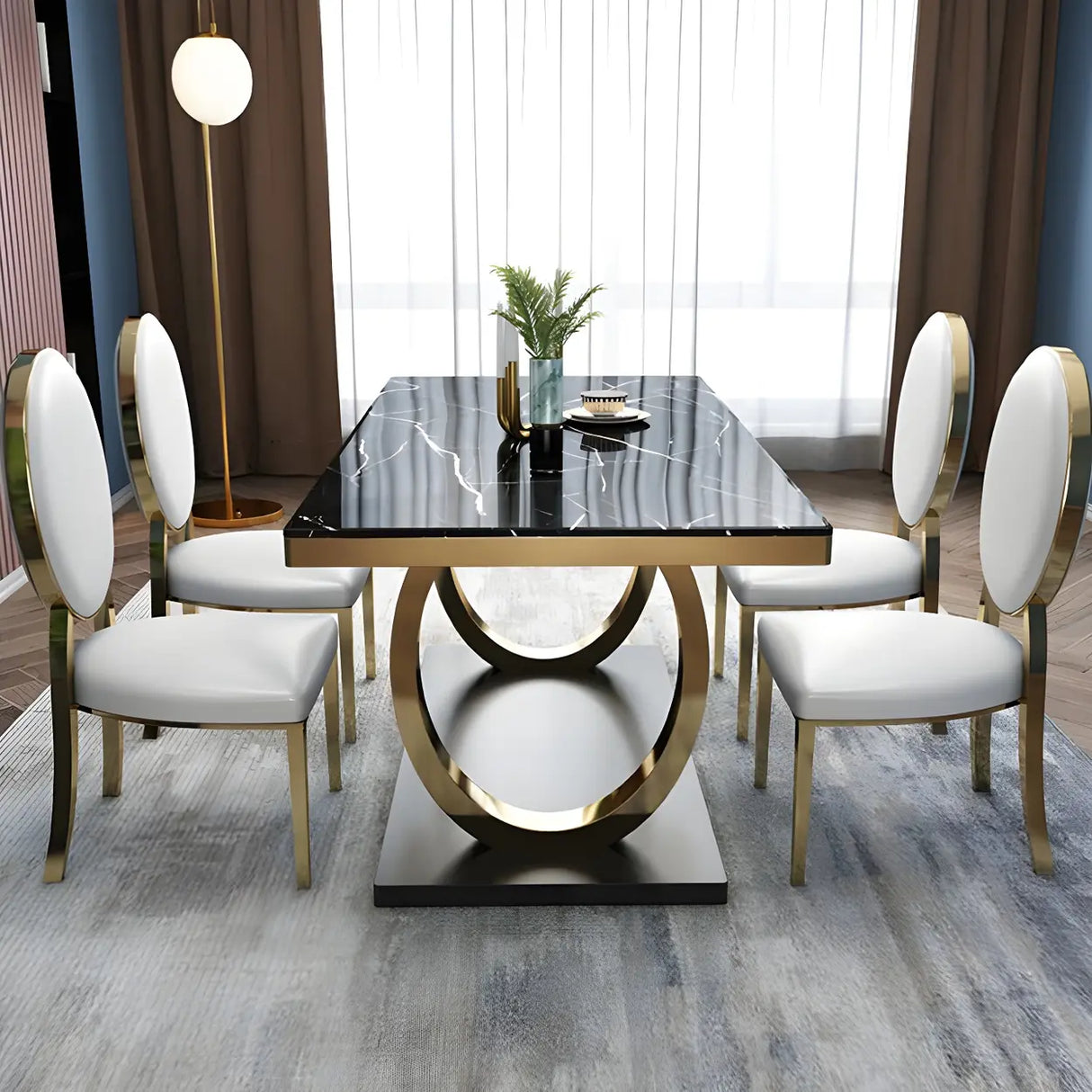Modern Rectangle White Marble Scratch Resistant Dining Table Image - 10