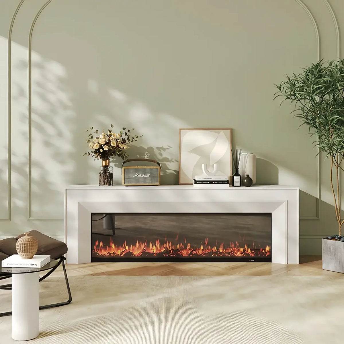 Modern Rectangle White Matte Wood Fireplace TV Stand