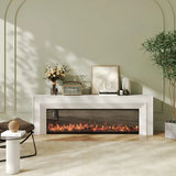 Modern Rectangle White Matte Wood Fireplace TV Stand
