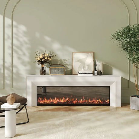 Modern Rectangle White Matte Wood Fireplace TV Stand