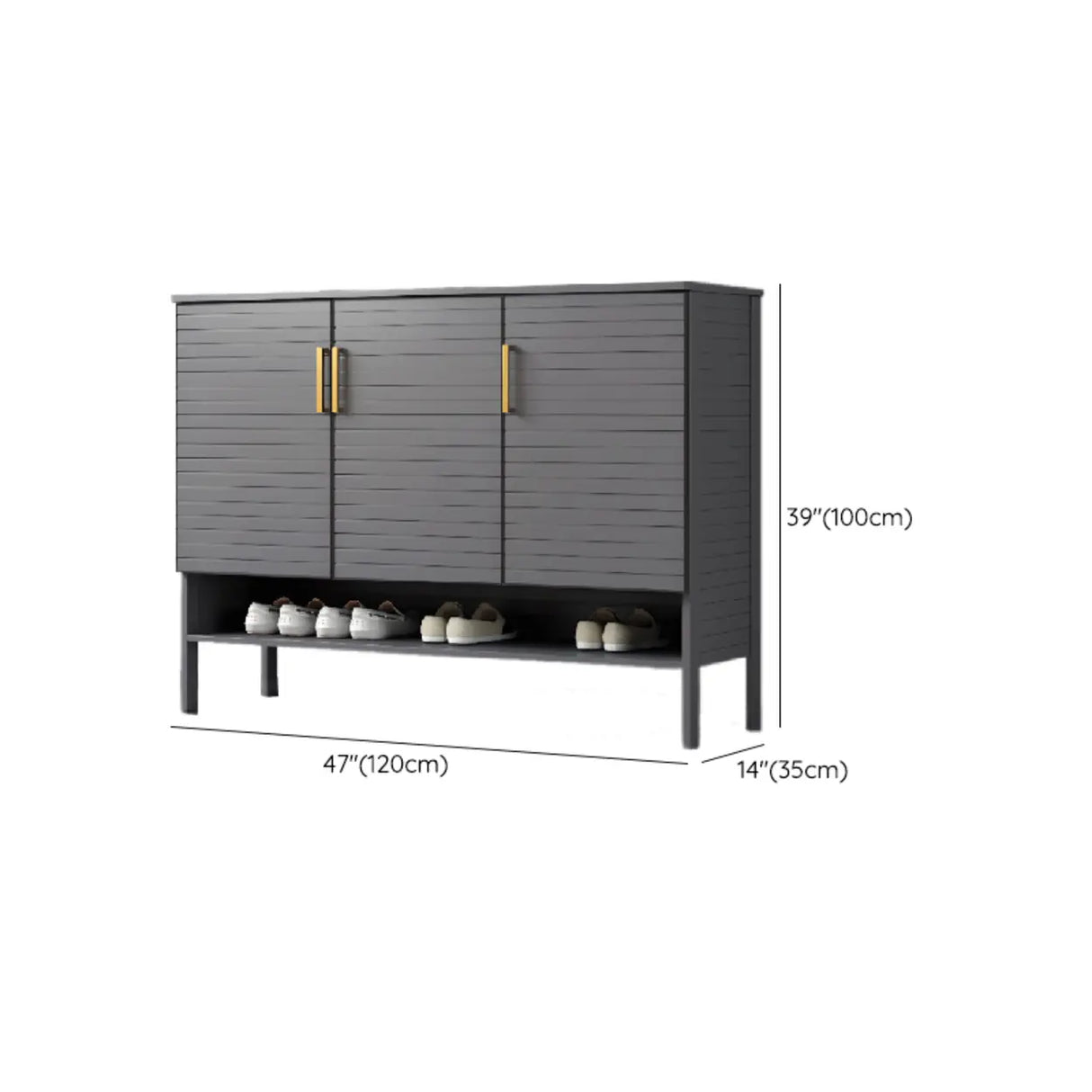 Modern Rectangle Wood Hallway Grey Large Shoe Cabinet Image - 23