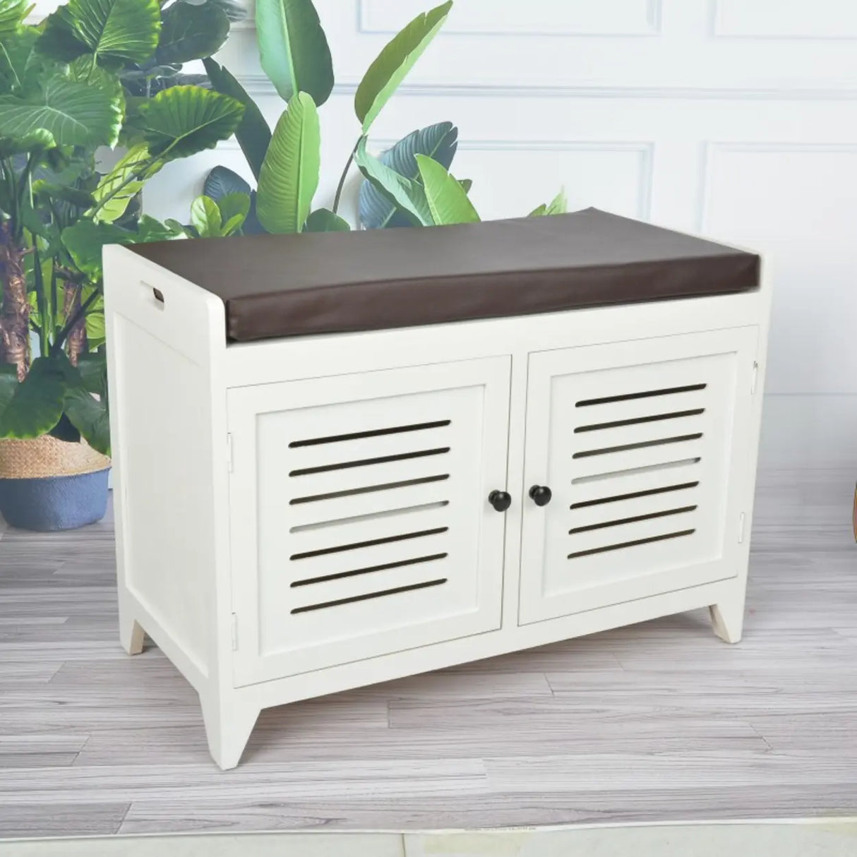 Modern Rectangle Wood Hallway White Large Shoe Cabinet Image - 11