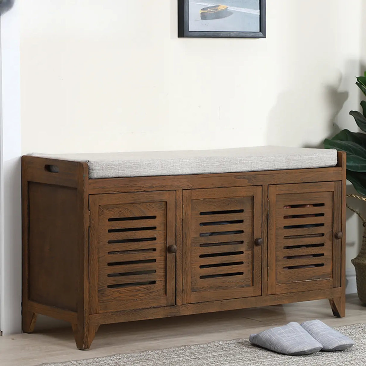 Modern Rectangle Wood Hallway White Large Shoe Cabinet Image - 12