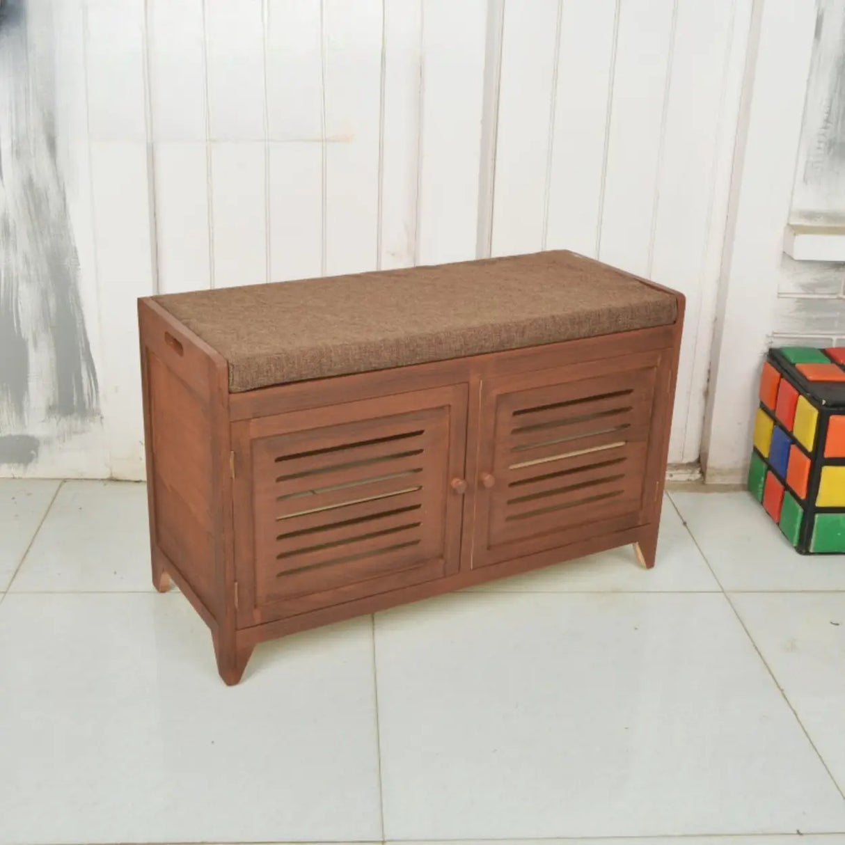 Modern Rectangle Wood Hallway White Large Shoe Cabinet Image - 15