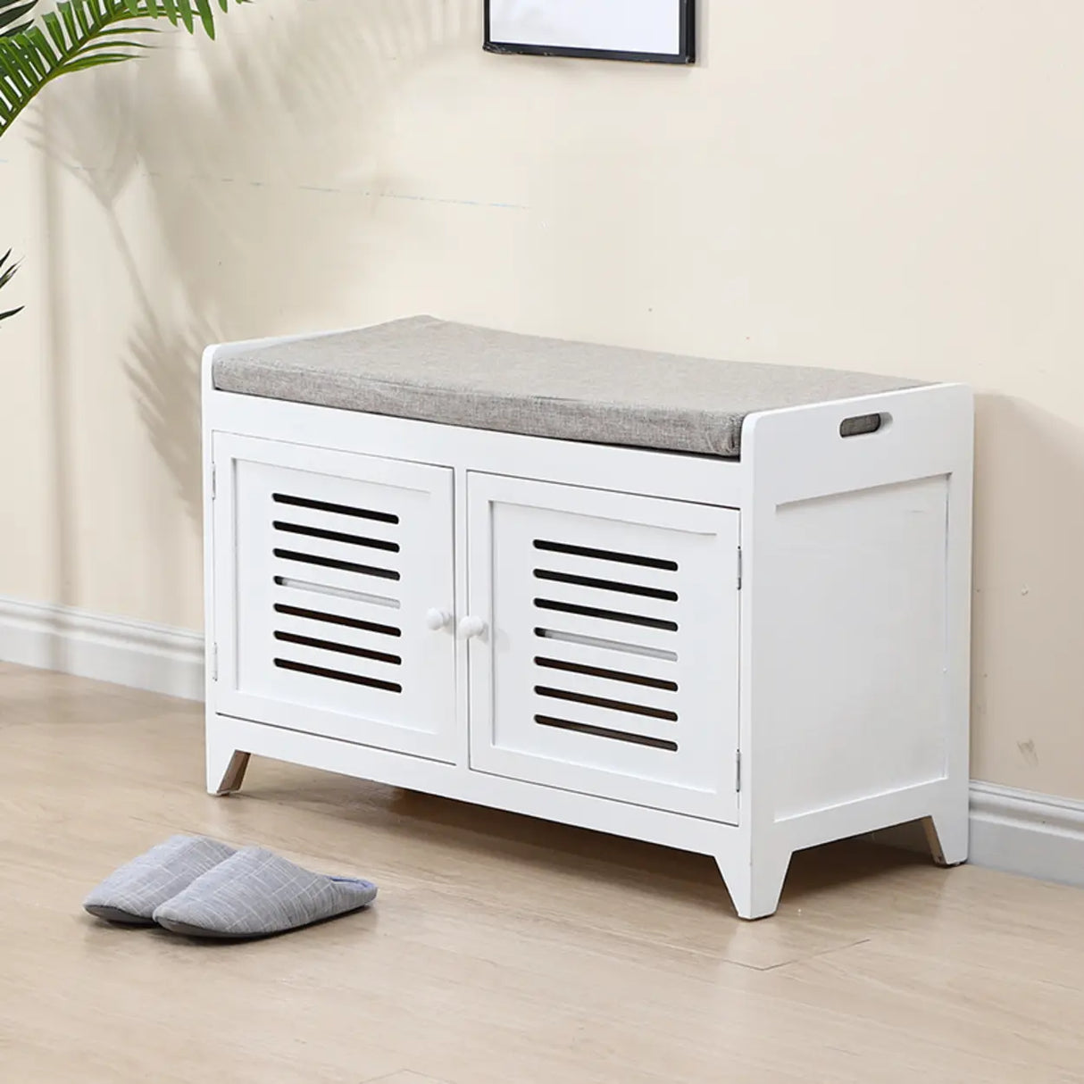 Modern Rectangle Wood Hallway White Large Shoe Cabinet Image - 23