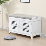 Modern Rectangle Wood Hallway White Large Shoe Cabinet Image - 23