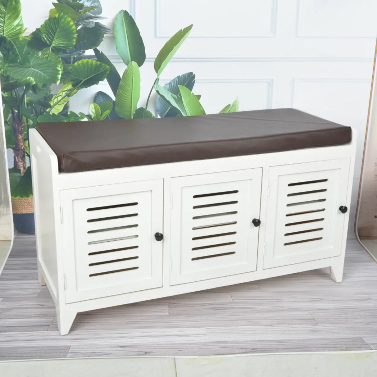 Modern Rectangle Wood Hallway White Large Shoe Cabinet Image - 3