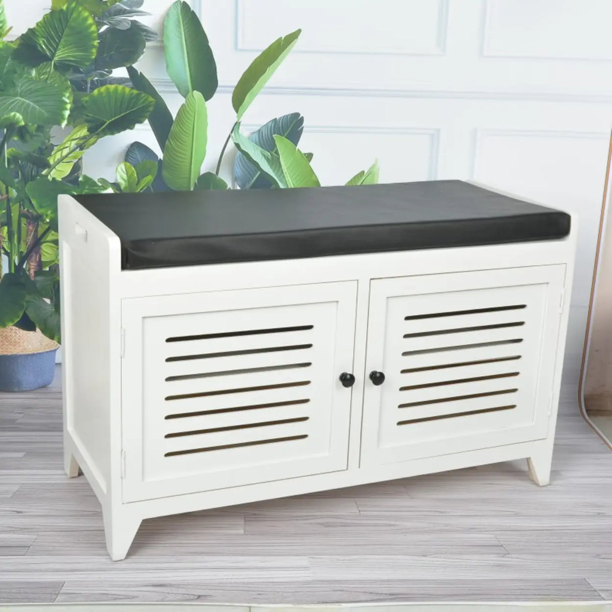 Modern Rectangle Wood Hallway White Large Shoe Cabinet Image - 6