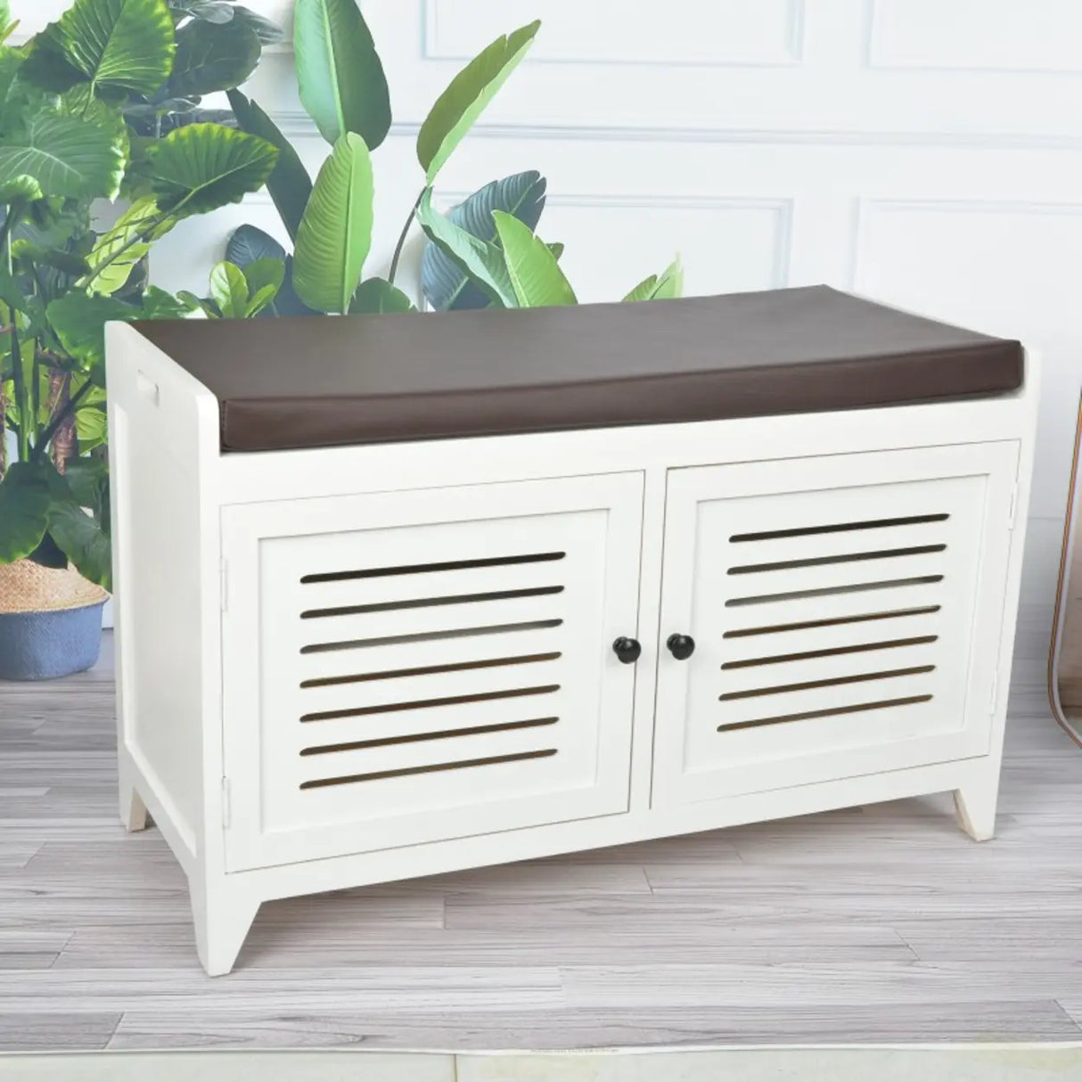 Modern Rectangle Wood Hallway White Large Shoe Cabinet Image - 7