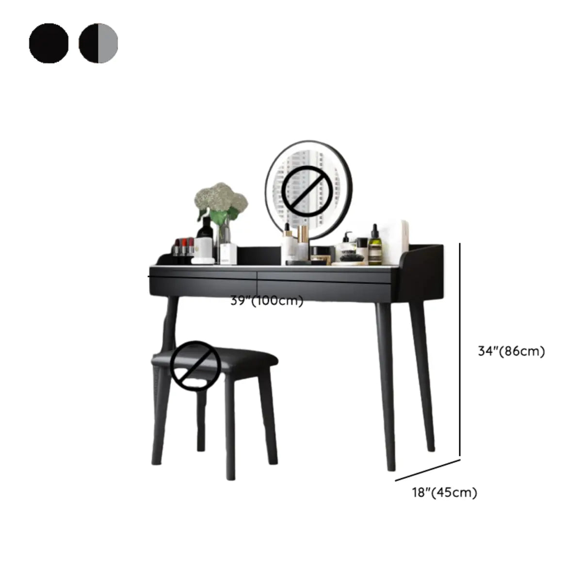 Modern Rectangle Wood LED Mirror Grey 2 Drawers Vanity Table Image - 13