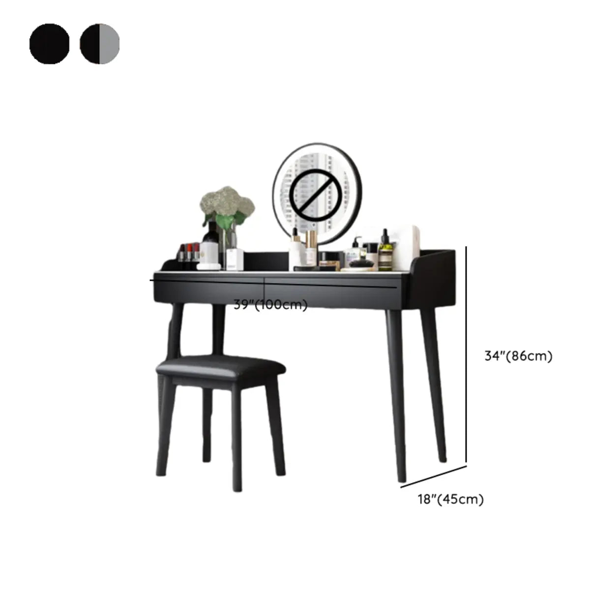 Modern Rectangle Wood LED Mirror Grey 2 Drawers Vanity Table Image - 16