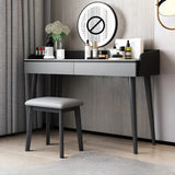 Modern Rectangle Wood LED Mirror Grey 2 Drawers Vanity Table Image - 3