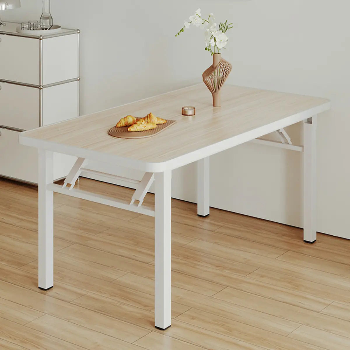 Modern Rectangle Wood White Folding Dining Table Image - 3