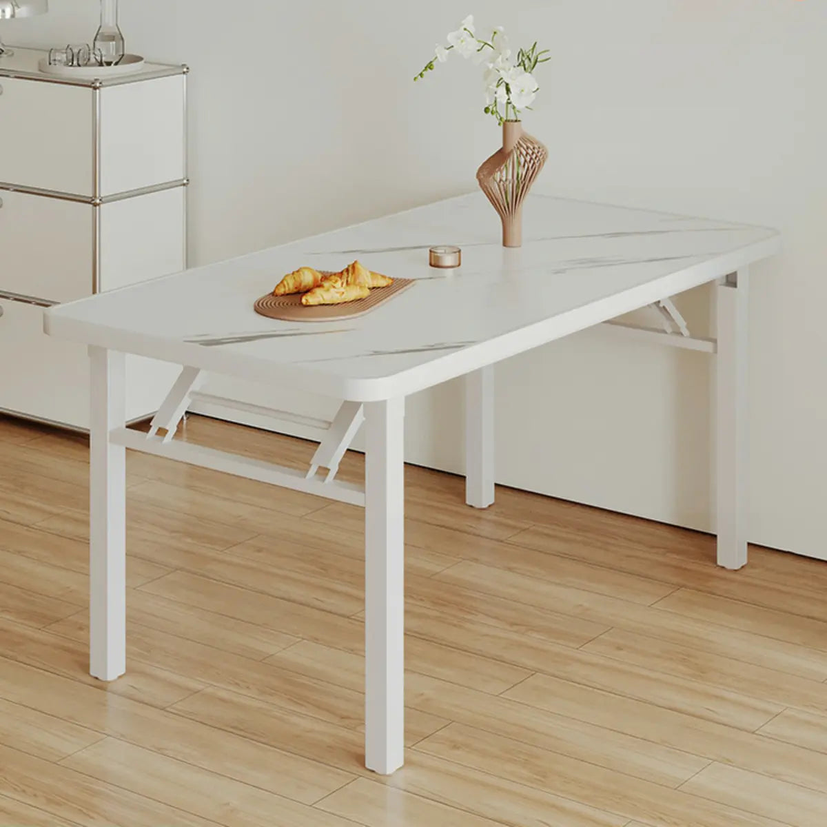 Modern Rectangle Wood White Folding Dining Table Image - 5